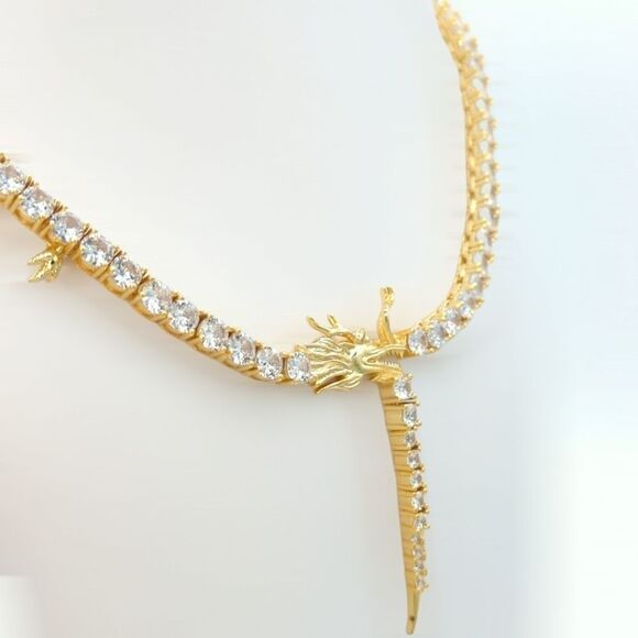 14K Yellow Gold Finish Chinese Dragon 21inch x 5mm Tennis Chain. - Picture 7 of 8